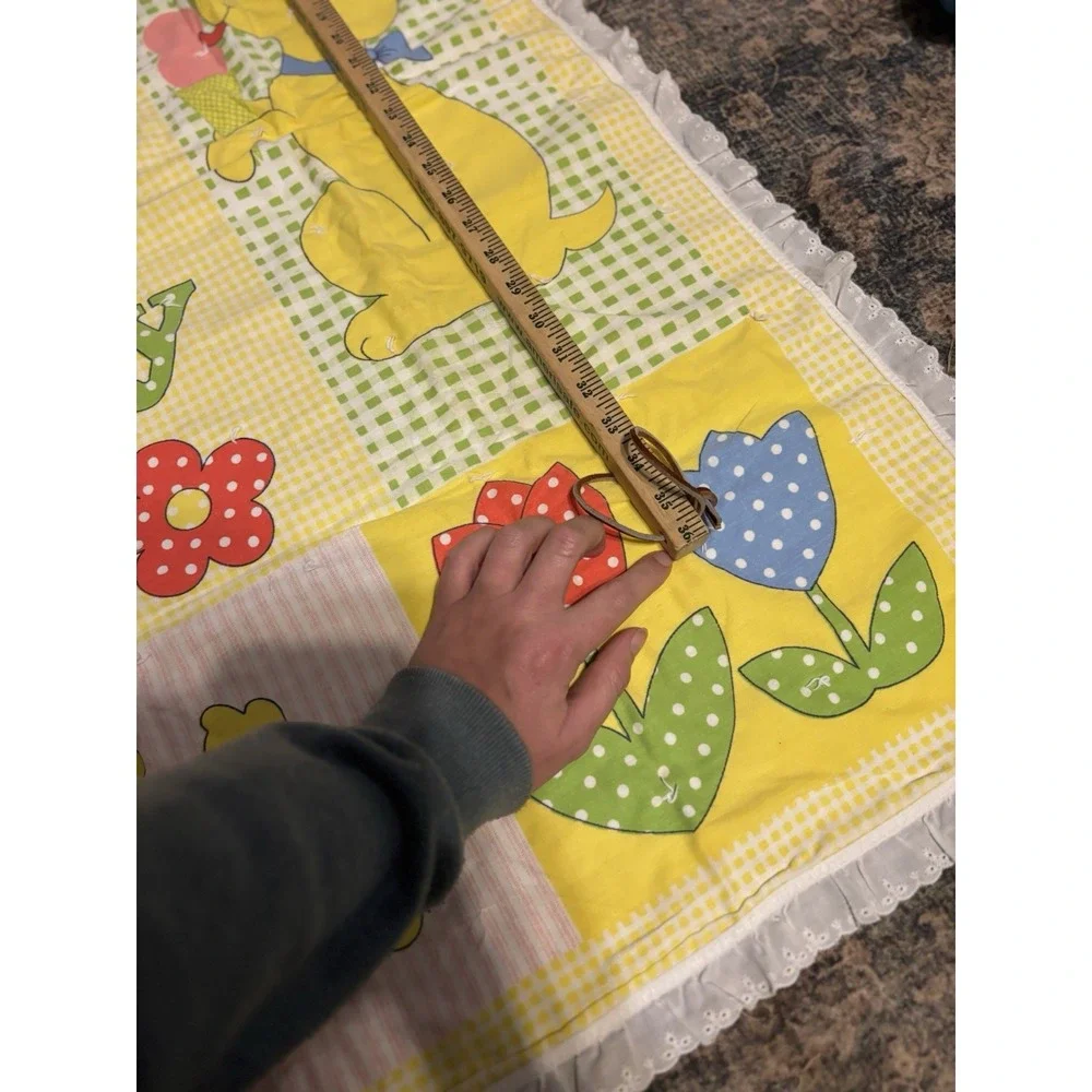 Vtg 80s‎ "That's Our Baby" Crib Blanket Teddy Bear Duck Blocks Bunny 43" X 36" - Picture 7 of 15